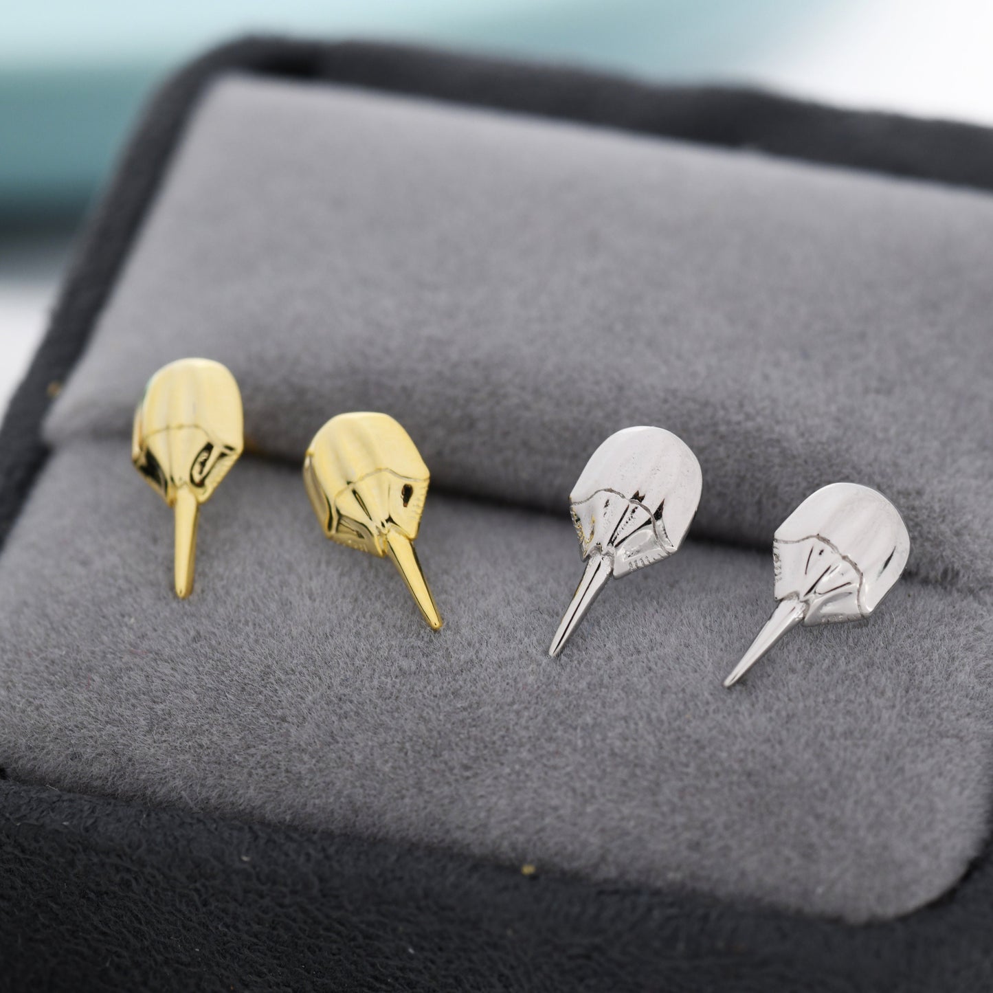 Horseshoe Crab Stud Earrings in Sterling Silver, Silver or Gold, Ocean Animal, Nature Inspired Animal Earrings