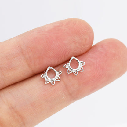 Lace Filigree Tiny Stud Earrings in Sterling Silver, Silver or Gold, Ethnic Inspired Lotus Flower Earrings