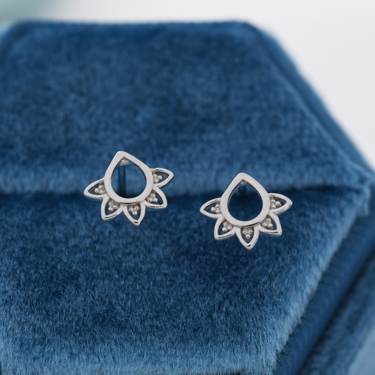 Lace Filigree Tiny Stud Earrings in Sterling Silver, Silver or Gold, Ethnic Inspired Lotus Flower Earrings