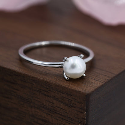 Genuine Freshwater Pearl Ring in Sterling Silver, Silver,  Gold or Rose Gold, Natural Pearl Ring, US 5 - 8