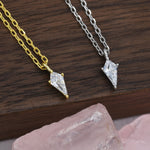 Extra Tiny Rhombus Kite CZ Necklace in Sterling Silver, Silver or Gold, Tiny Diamond Necklace, Tiny Dagger Necklace