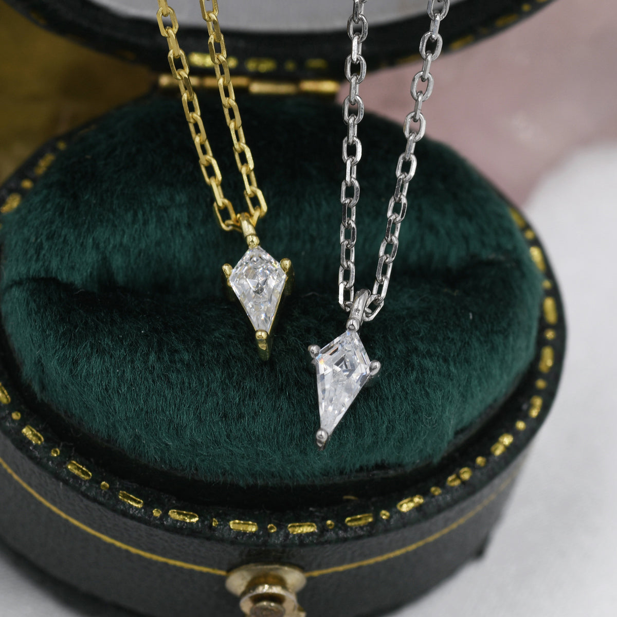 Extra Tiny Rhombus Kite CZ Necklace in Sterling Silver, Silver or Gold, Tiny Diamond Necklace, Tiny Dagger Necklace