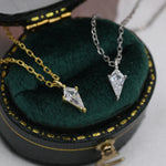 Extra Tiny Rhombus Kite CZ Necklace in Sterling Silver, Silver or Gold, Tiny Diamond Necklace, Tiny Dagger Necklace