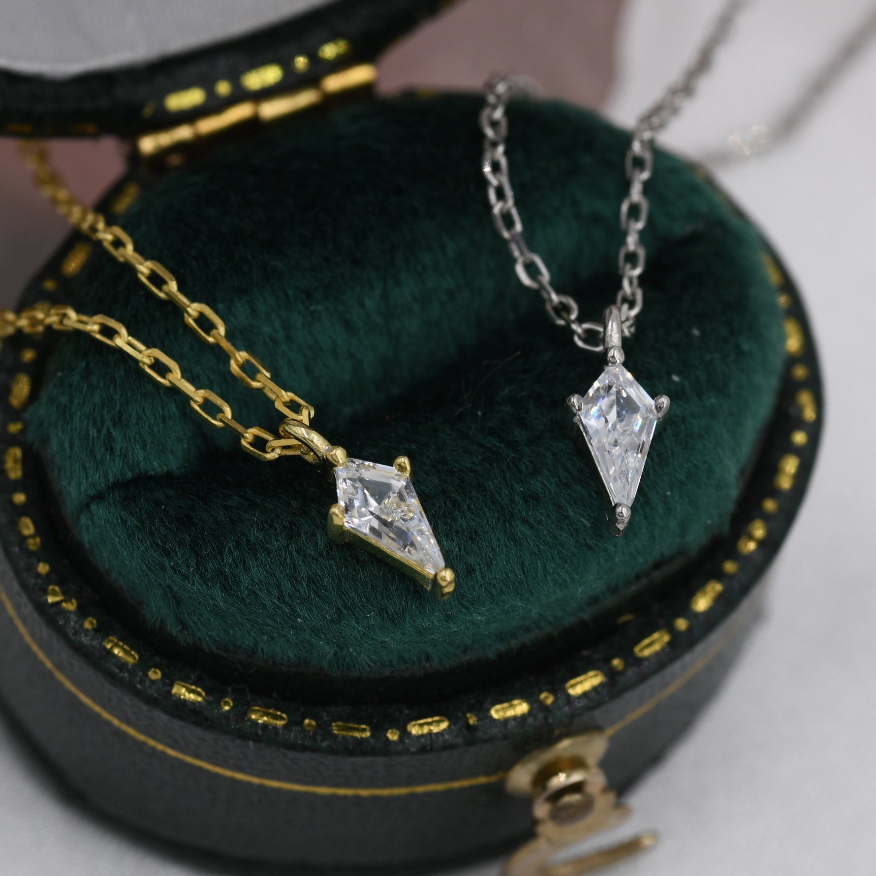Extra Tiny Rhombus Kite CZ Necklace in Sterling Silver, Silver or Gold, Tiny Diamond Necklace, Tiny Dagger Necklace