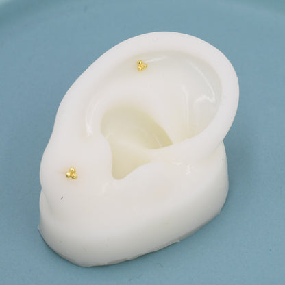 Extra Tiny Three Ball Barbell Earrings in Sterling Silver, Silver or Gold, Screw back Three Dot Earrings, Minimalist Piercing Jewellery