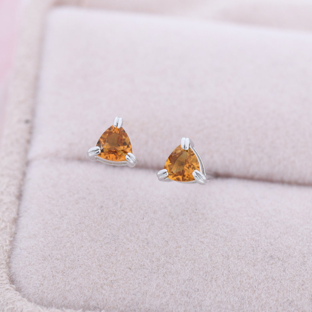 Citrine Triangular Trillion Cut Stud Earrings