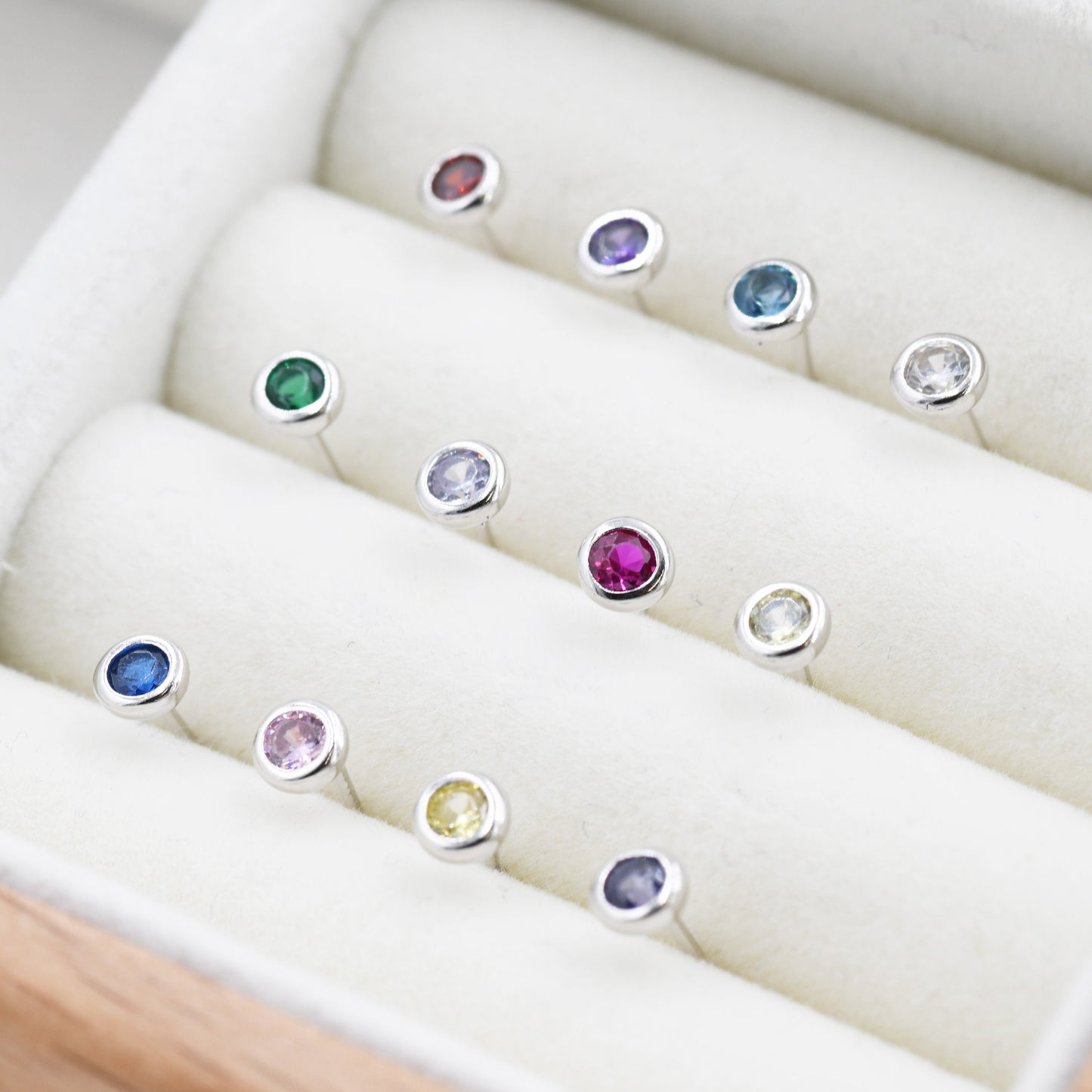 Sterling Silver Tiny Birthstone Stud Earrings, 4mm Birthstone CZ Earrings, Silver, Gold or Rose Gold, Stacking Earrings