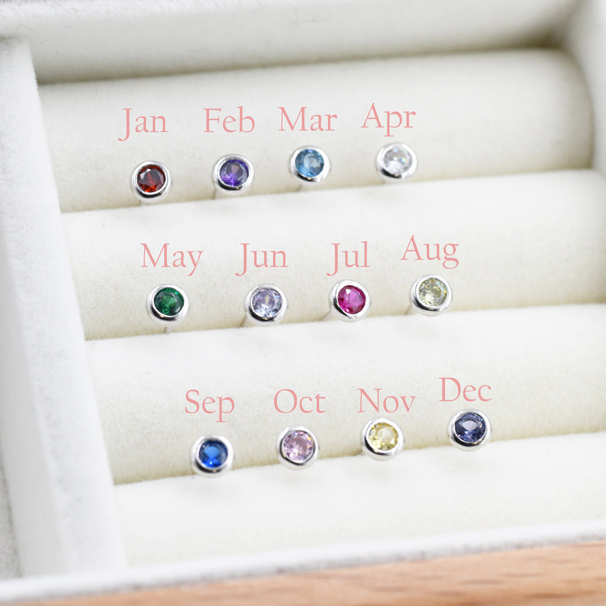 Sterling Silver Tiny Birthstone Stud Earrings, 4mm Birthstone CZ Earrings, Silver, Gold or Rose Gold, Stacking Earrings