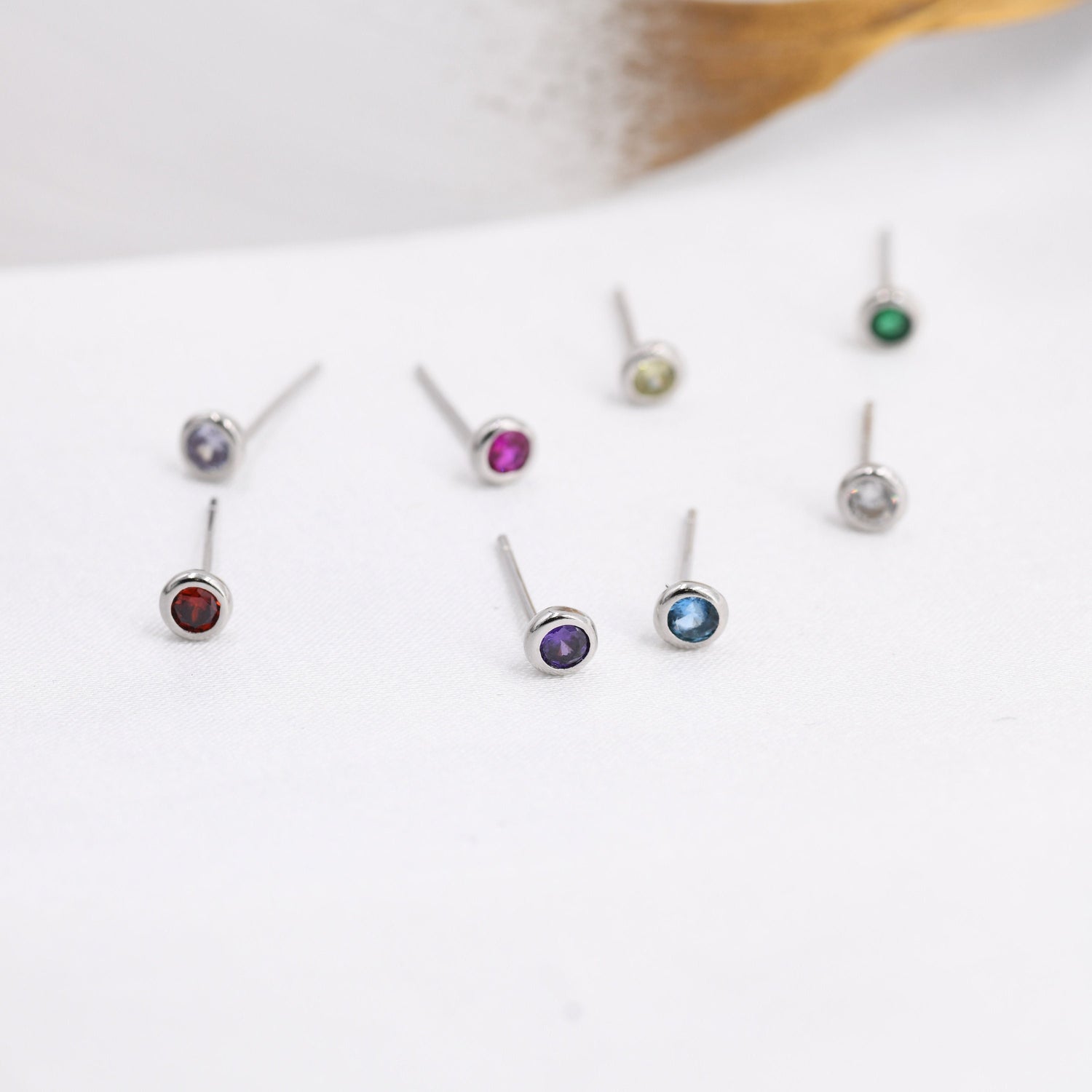Sterling Silver Tiny Birthstone Stud Earrings, 4mm Birthstone CZ Earrings, Silver, Gold or Rose Gold, Stacking Earrings