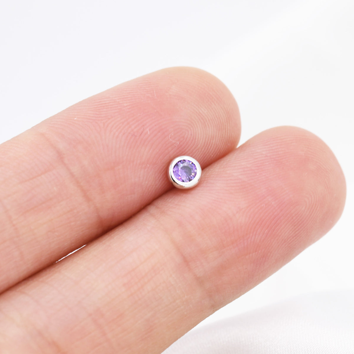 Sterling Silver Amethyst Purple Stud Earrings, 4mm February Birthstone CZ Earrings, Silver, Gold or Rose Gold, Stacking Earrings