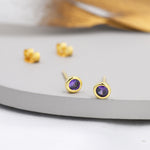 Sterling Silver Amethyst Purple Stud Earrings, 4mm February Birthstone CZ Earrings, Silver, Gold or Rose Gold, Stacking Earrings