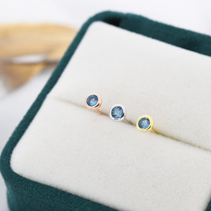 Sterling Silver Aquamarine Blue CZ Stud Earrings,  4mm March Birthstone CZ Earrings, Silver, Gold or Rose Gold, Stacking Earrings