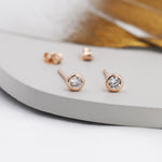 Sterling Silver Diamond CZ Stud Earrings, 4mm April Birthstone CZ Earrings, Silver, Gold or Rose Gold, Stacking Earrings