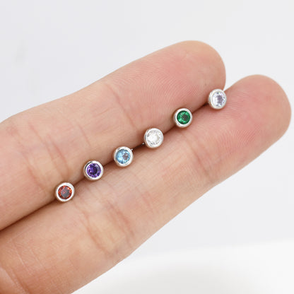 Sterling Silver Emerald Green CZ Stud Earrings,  4mm May Birthstone CZ Earrings, Silver, Gold or Rose Gold, Stacking Earrings