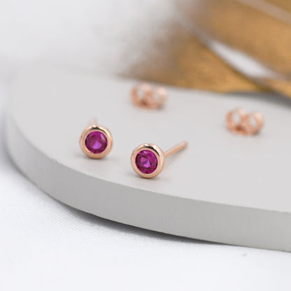 Sterling Silver Ruby Red CZ Stud Earrings,  4mm July Birthstone CZ Earrings, Silver, Gold or Rose Gold, Stacking Earrings