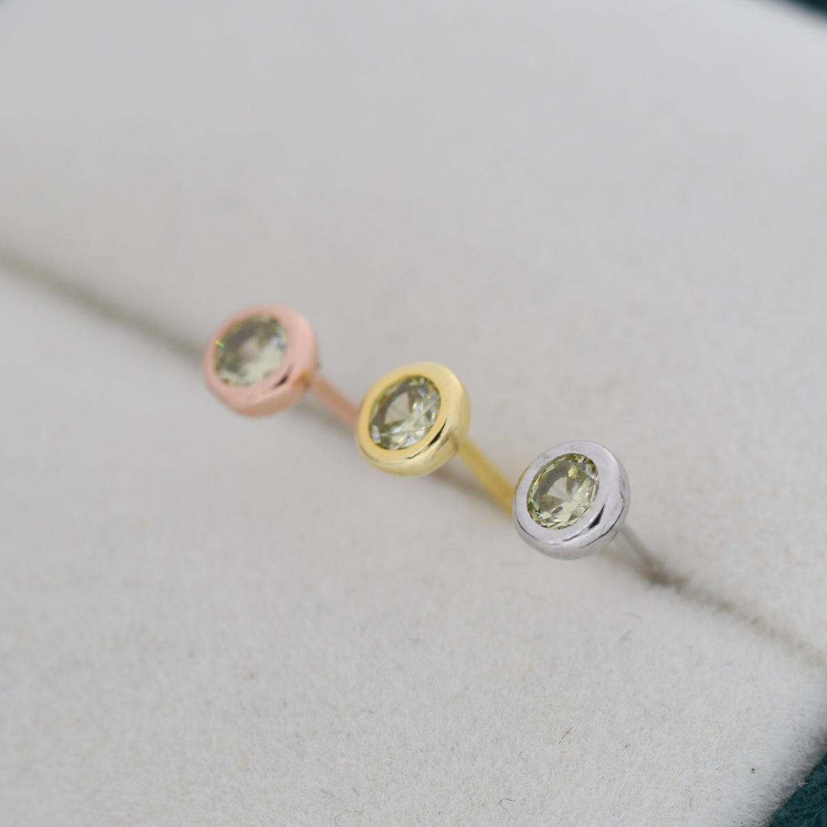 Sterling Silver Peridot Green CZ Stud Earrings, 4mm August Birthstone CZ Earrings, Silver, Gold or Rose Gold, Stacking Earrings