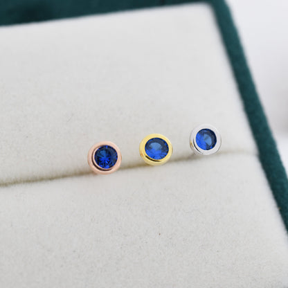 Sterling Silver Sapphire Blue CZ Stud Earrings,  4mm September Birthstone CZ Earrings, Silver, Gold or Rose Gold, Stacking Earrings