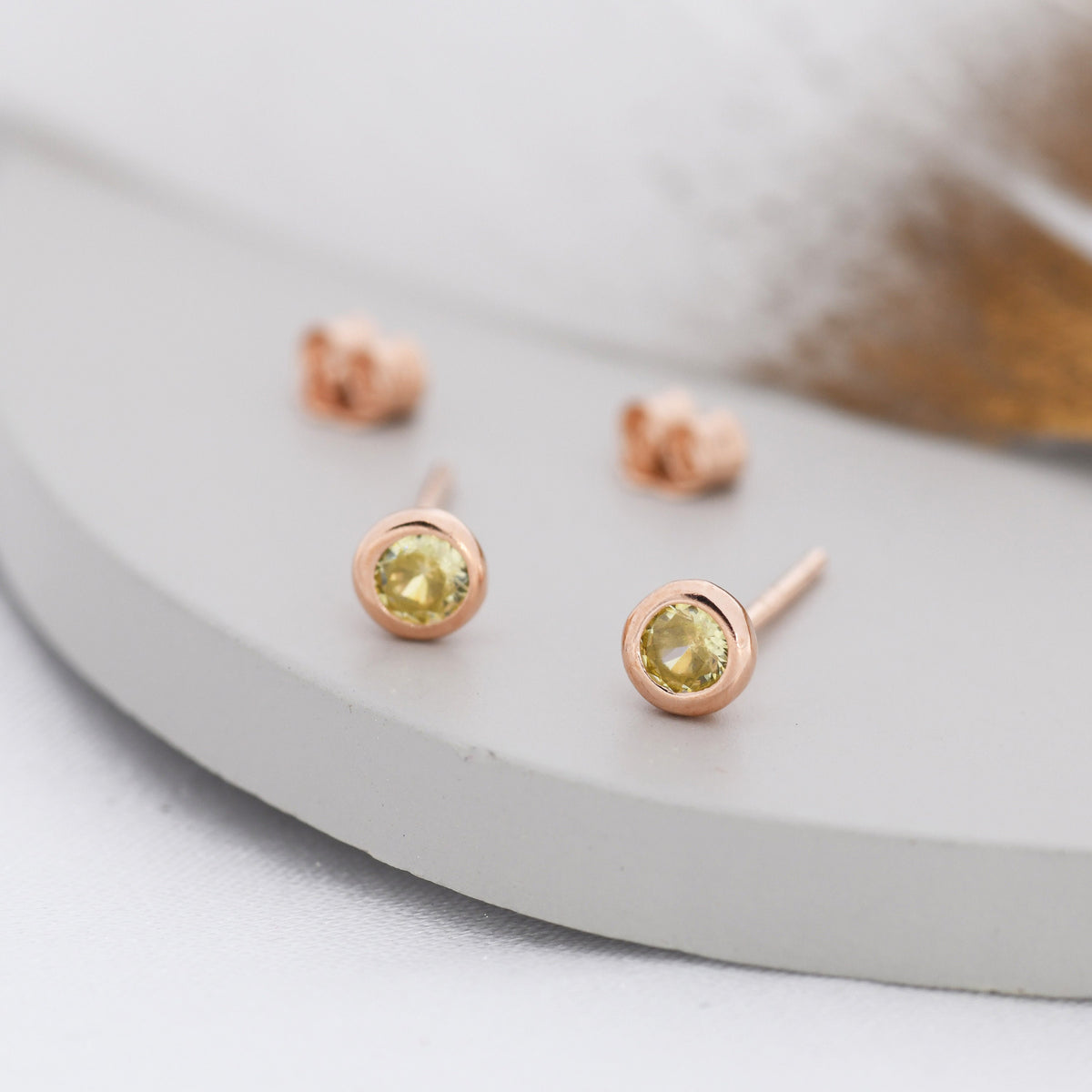 Sterling Silver Citrine Yellow CZ Stud Earrings, 4mm November Birthstone CZ Earrings, Silver, Gold or Rose Gold, Stacking Earrings