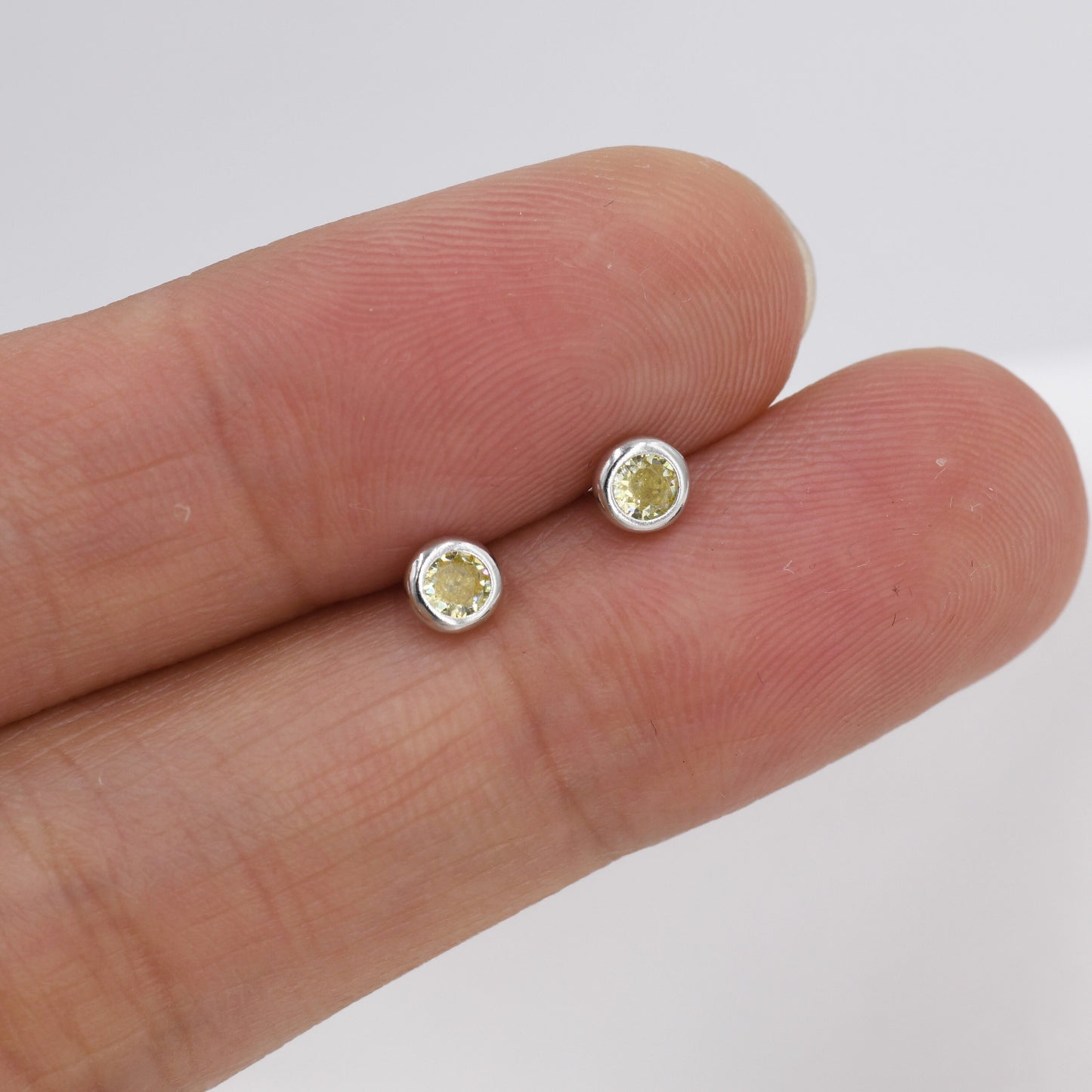 Sterling Silver Citrine Yellow CZ Stud Earrings,  4mm November Birthstone CZ Earrings, Silver, Gold or Rose Gold, Stacking Earrings