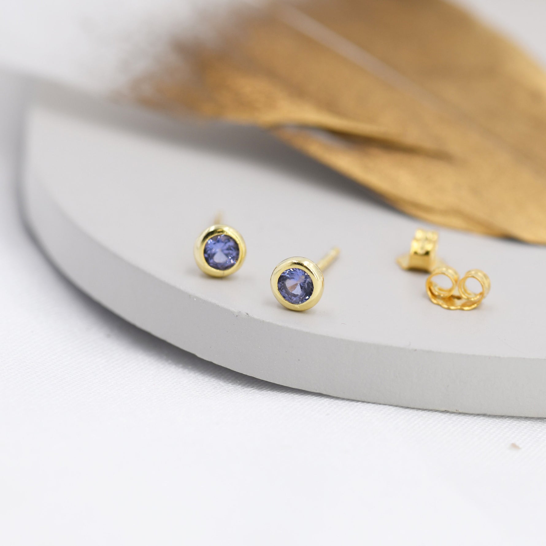 Sterling Silver Tanzanite Blue CZ Stud Earrings, 4mm December Birthstone CZ Earrings, Silver, Gold or Rose Gold, Stacking Earrings