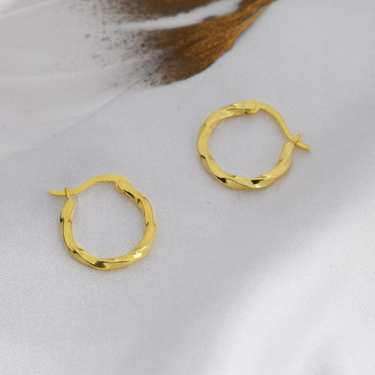 Twisted Rope Huggie Hoop Earrings, Twist Hoop Earrings, 12mm Inner Diameter, Lever Hoops