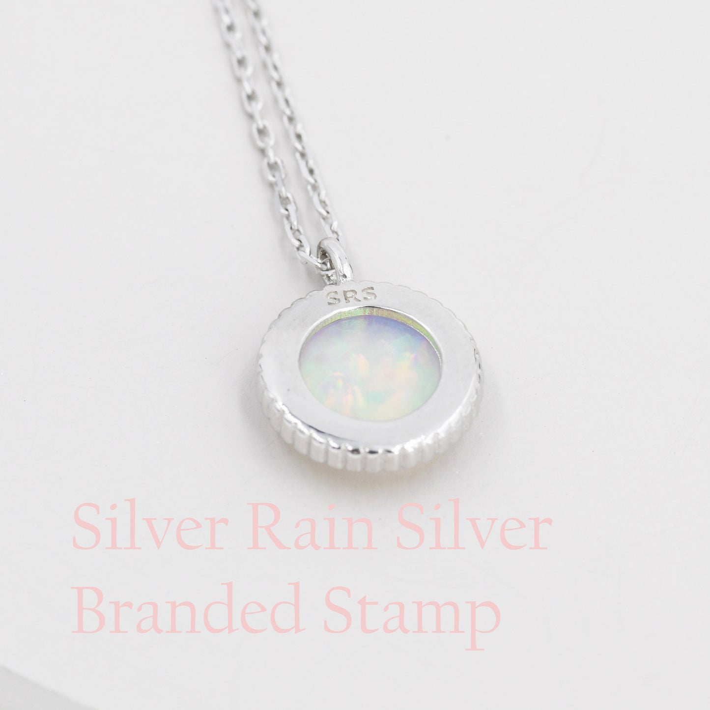 Aurora Opal Pendant Necklace in Sterling Silver, Silver or Gold, Dotted Bezel, Simulated Opal Necklace, October Birthstone