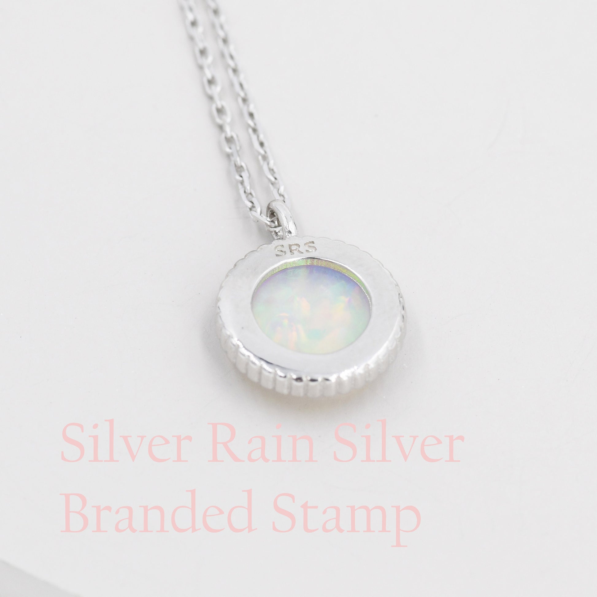 Aurora Opal Pendant Necklace in Sterling Silver, Silver or Gold, Dotted Bezel, Simulated Opal Necklace, October Birthstone