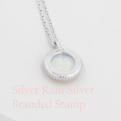 Aurora Opal Pendant Necklace in Sterling Silver, Silver or Gold, Dotted Bezel, Simulated Opal Necklace, October Birthstone