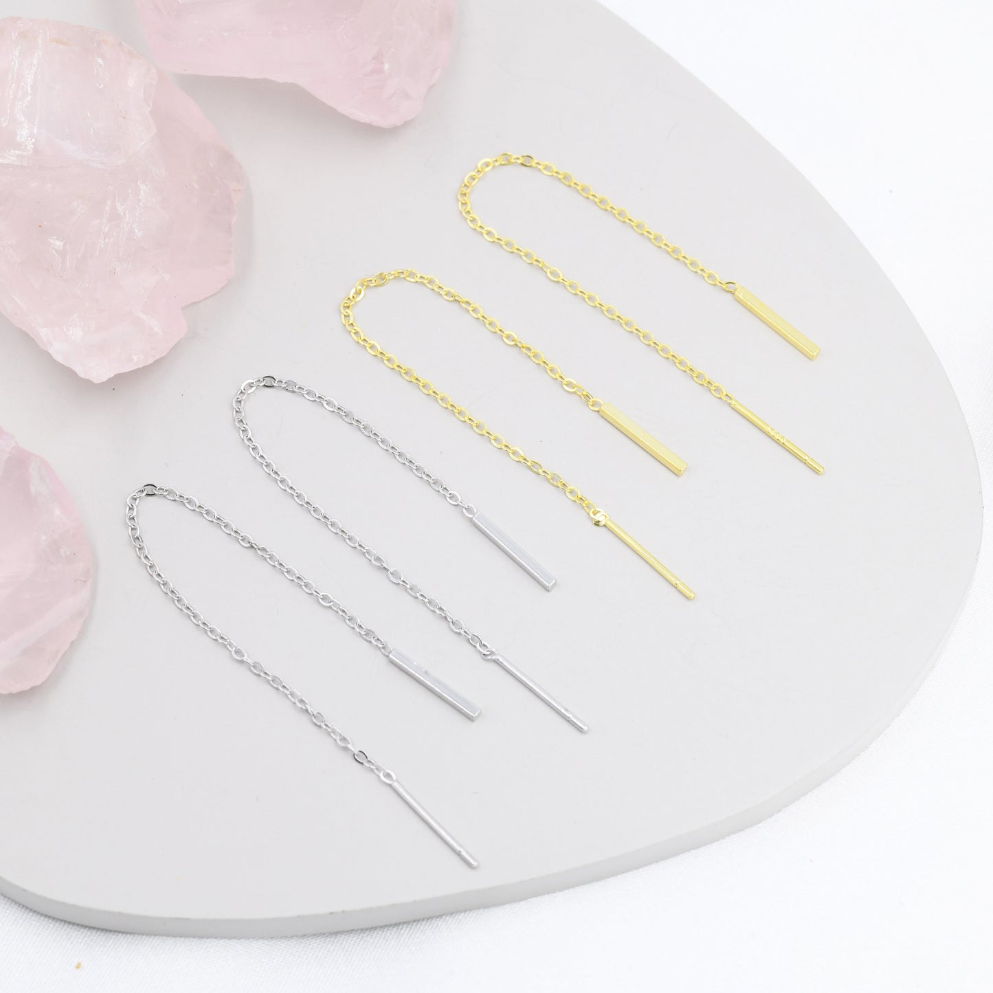 Sterling Silver Vertical Bar Ear Threader, Silver or Gold, Minimal Long Threader earrings, Minimalist, Threaders