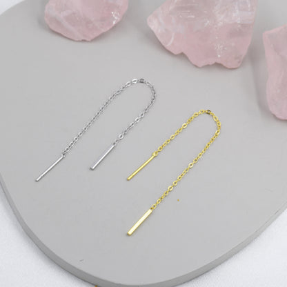 Sterling Silver Vertical Bar Ear Threader, Silver or Gold, Minimal Long Threader earrings, Minimalist, Threaders