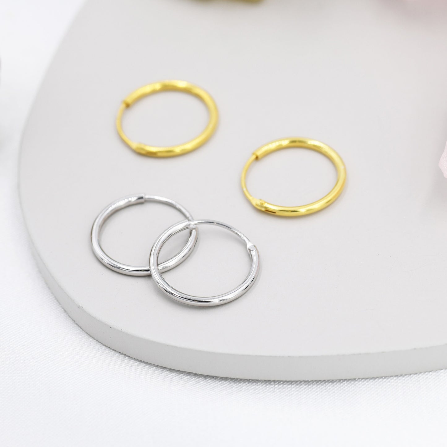 Extra Skinny Infinity Hoops in Sterling Silver, Silver or Gold, 12mm Minimalist Hoops, Solid Silver