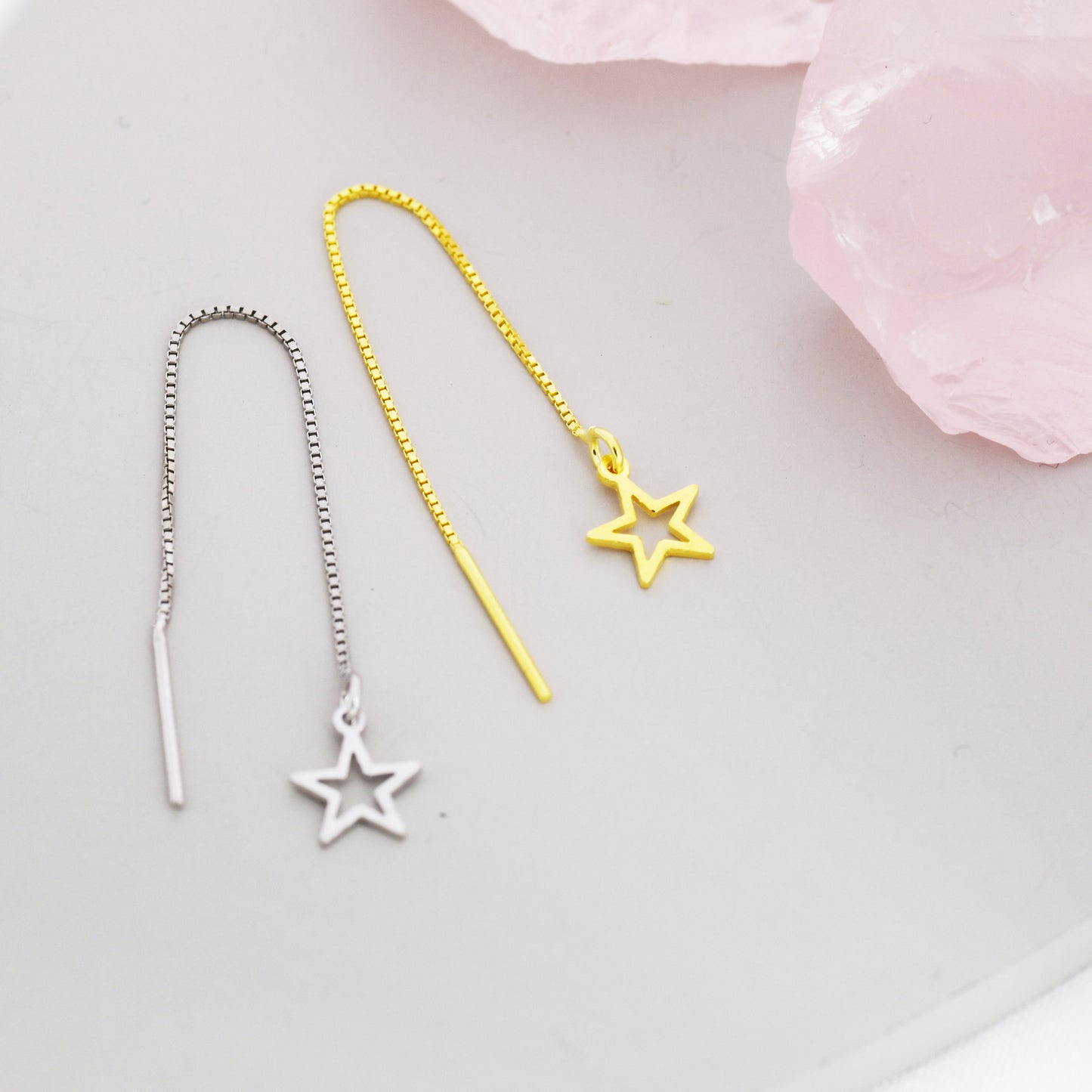 Open Star Threader Earrings in Sterling Silver, Silver or Gold, Star Ear Threaders, Celestial Jewellery