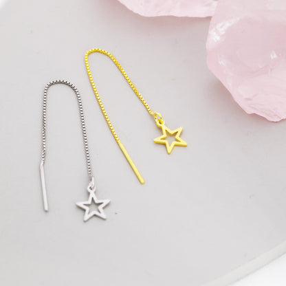 Open Star Threader Earrings in Sterling Silver, Silver or Gold, Star Ear Threaders, Celestial Jewellery