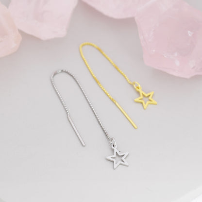 Open Star Threader Earrings in Sterling Silver, Silver or Gold, Star Ear Threaders, Celestial Jewellery