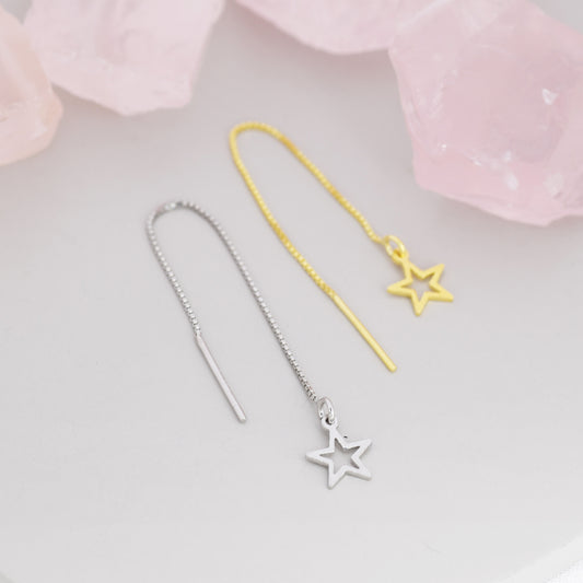 Open Star Threader Earrings in Sterling Silver, Silver or Gold, Star Ear Threaders, Celestial Jewellery