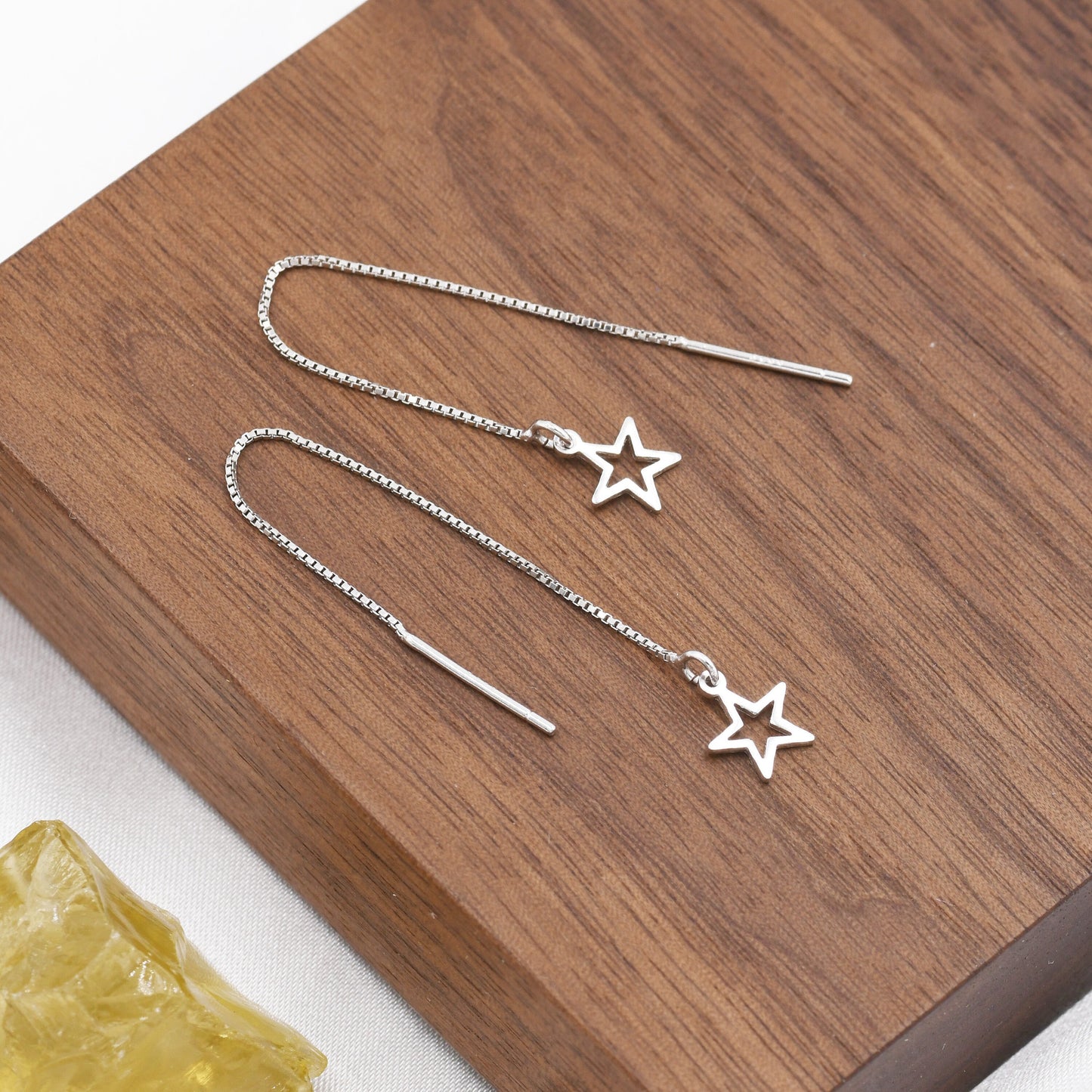 Open Star Threader Earrings in Sterling Silver, Silver or Gold, Star Ear Threaders, Celestial Jewellery