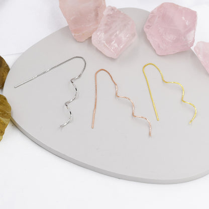 Sterling Silver Swirl Ear Threaders, Silver, Gold or Rose Gold, Delicate Spiral Earrings, Minimalist Threader Earrings