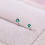Extra Tiny Sterling Silver Emerald Green CZ Stud Earrings, 2mm May Birthstone CZ Earrings, Silver or Gold, Stacking Earrings