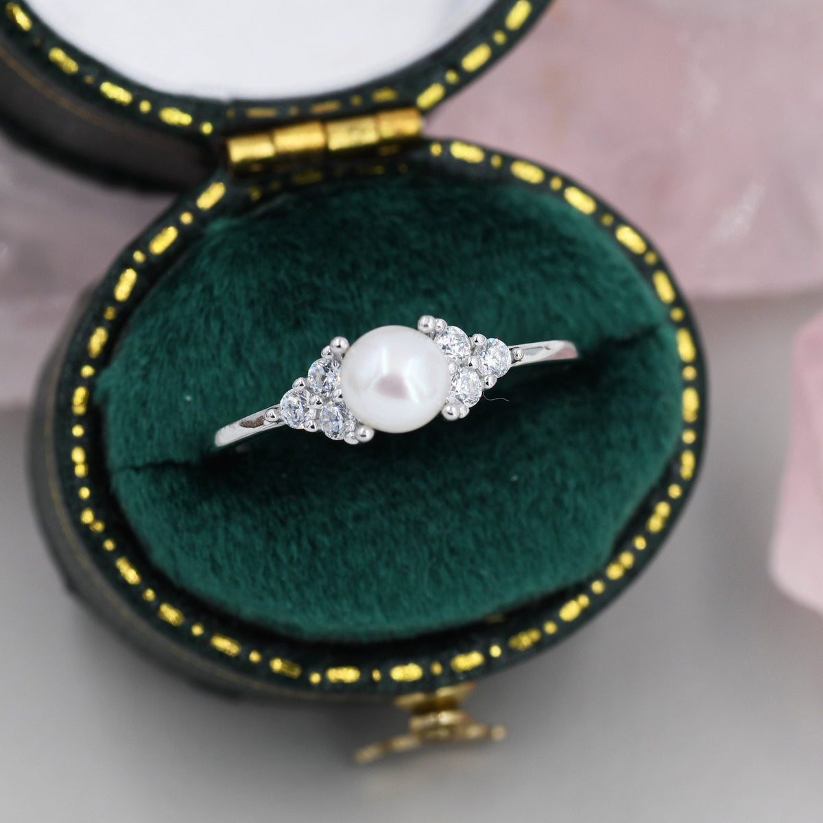 Freshwater Pearl Gemstone Ring with CZ Accents