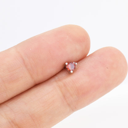 Sterling Silver Garnet Red Stud Earrings,  3mm January Birthstone CZ Earrings, Three Prong, Silver, Gold or Rose Gold, Stacking Earrings