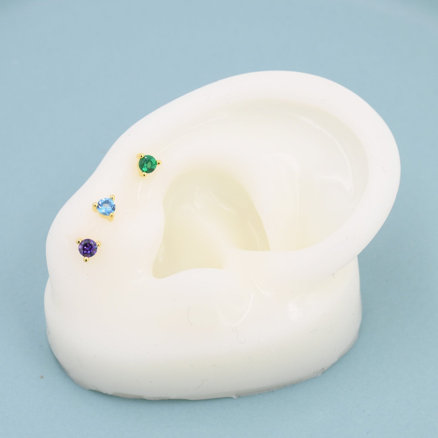 Sterling Silver Garnet Red Stud Earrings, 3mm January Birthstone CZ Earrings, Three Prong, Silver, Gold or Rose Gold, Stacking Earrings