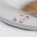 Sterling Silver Alexandrite Purple Blue CZ Stud Earrings, 3mm June Birthstone CZ Earrings, Three Prong, Silver, Gold or Rose Gold