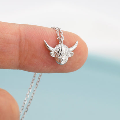 Tiny Highland Cow Pendant Necklace in Sterling Silver, Highland Cow Necklace, Scottish Inspired Jewellery