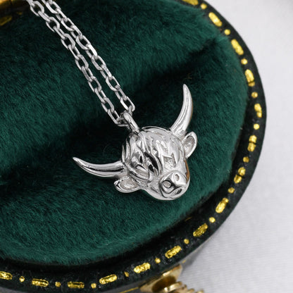 Tiny Highland Cow Pendant Necklace in Sterling Silver, Highland Cow Necklace, Scottish Inspired Jewellery