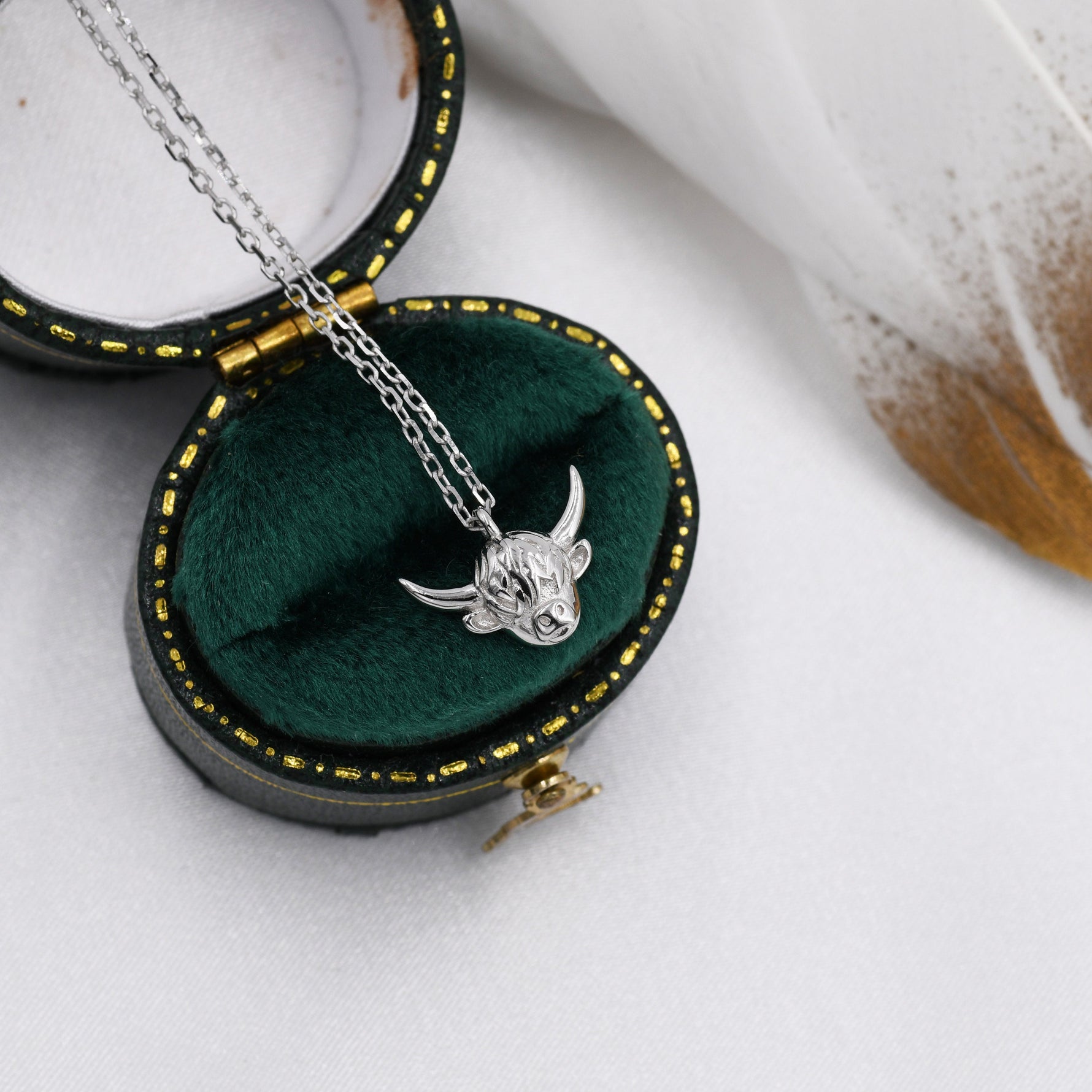 Tiny Highland Cow Pendant Necklace in Sterling Silver, Highland Cow Necklace, Scottish Inspired Jewellery