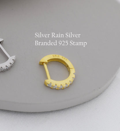CZ Huggie Hoops in Sterling Silver, Silver or Gold, Minimalist Hoop Earrings, 8mm Hoops, cartilage hoops