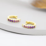 Amethyst Purple Ombre CZ Huggie Hoops in Sterling Silver, Silver or Gold, Minimalist Hoop Earrings, 8mm Hoops, cartilage hoops, Gradient