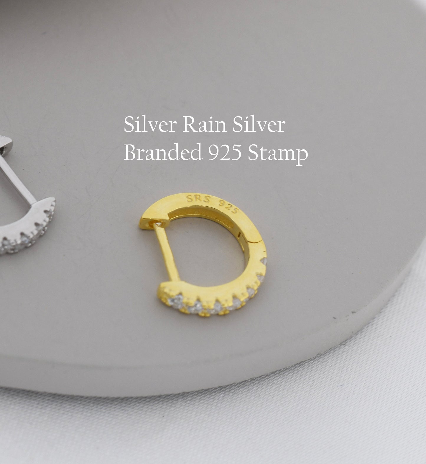 Rainbow CZ Huggie Hoops in Sterling Silver, Silver or Gold, Minimalist Hoop Earrings, 8mm Hoops, Gradient