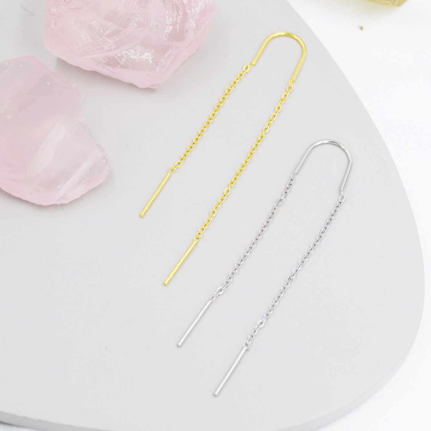 Sterling Silver U shape Threader, Silver or Gold, Minimal Long Threader earrings, Minimalist, Threaders