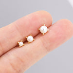 Tiny Pearl Stud Earrings in Sterling Silver, Silver or Gold or Rose Gold, Four Prong, 3mm, 4mm and 5mm Minimalist Pearl Earrings,